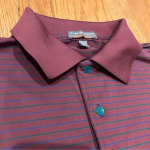 PETER MILLAR Summer Comfort Polo Golf Maroon Blue Green Striped Mens Medium